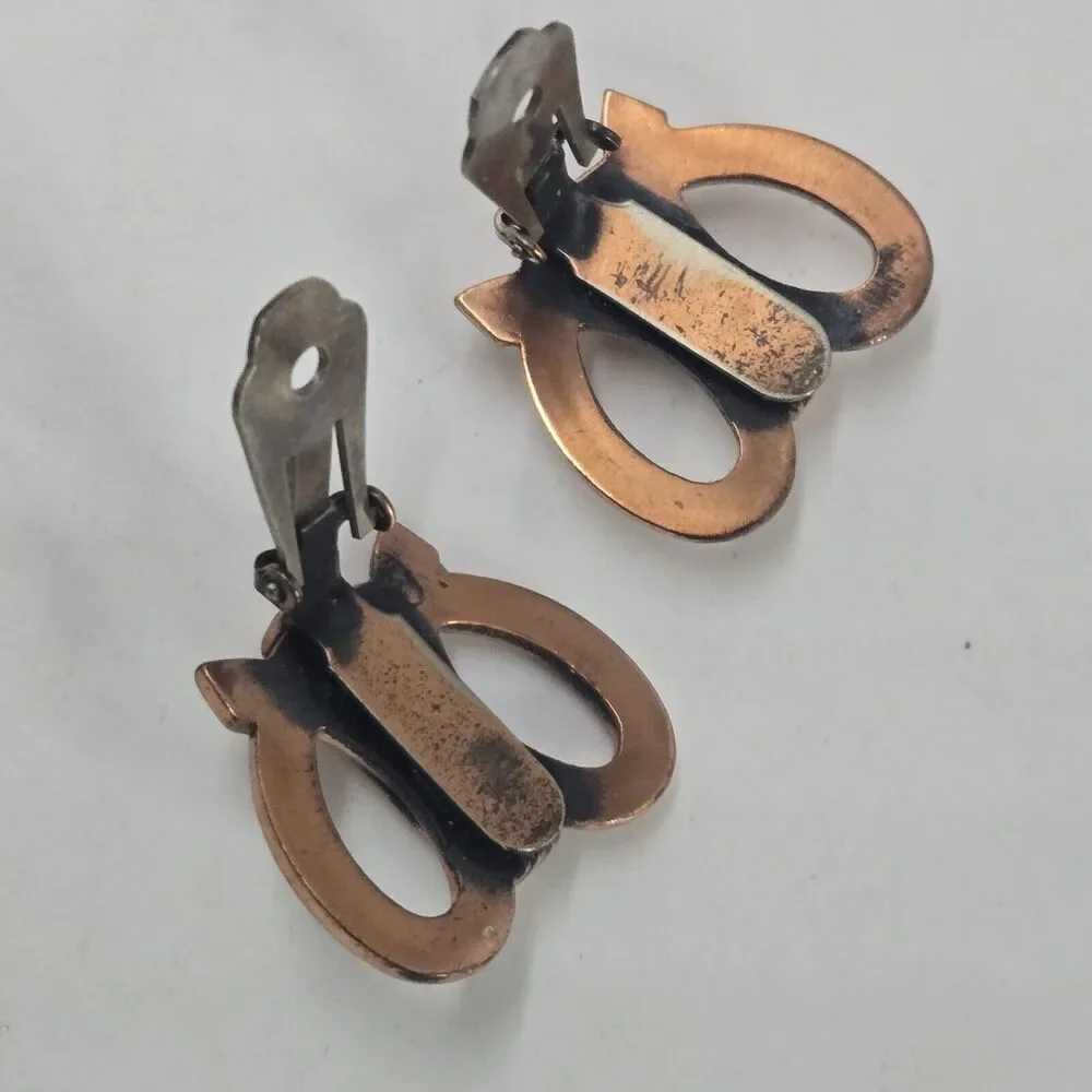 Vintage Renoir Copper Earrings Clip On Sculpture MCM Open Infinity Pretzle